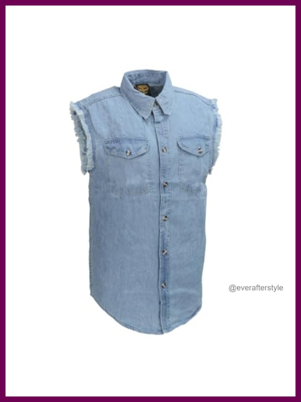 Milwaukee Leather Men's Denim Button-Down Shirt Sleeveless Frayed Cut Off